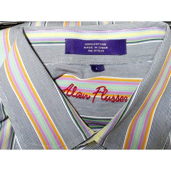 Alan Flusser Striped‎ Button Down Shirt Long Sleeve Cotton Colorful Mens L - Picture 4 of 8